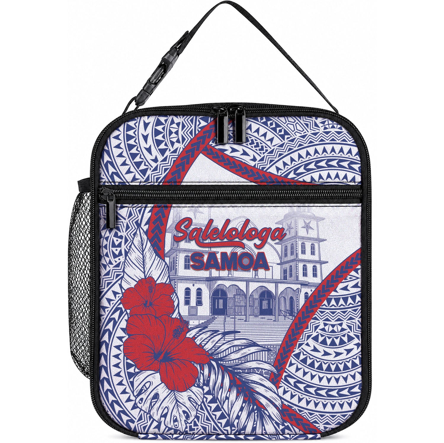Salelologa Samoa Village Lunch Bag Polynesian Tribal Church Landmark Hibiscus Floral