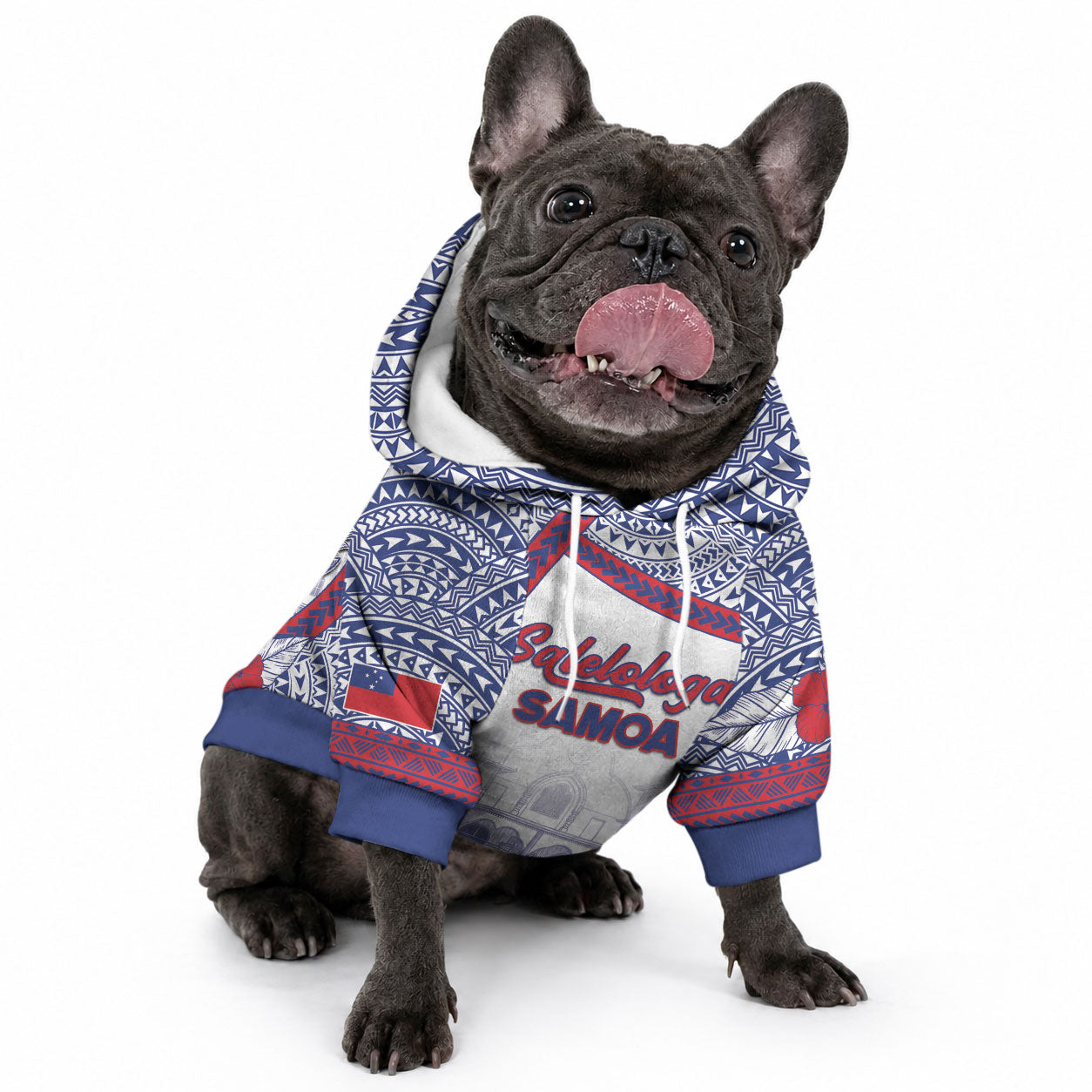 Personalised Salelologa Samoa Village Pet Hoodie Polynesian Tribal Church Landmark Hibiscus Floral