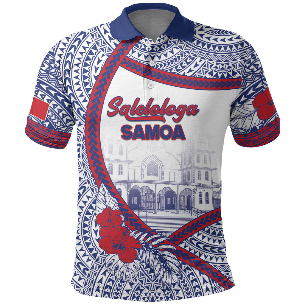 Personalised Salelologa Samoa Village Polo Shirt Polynesian Tribal Church Landmark Hibiscus Floral DT05 White - Polynesian Pride