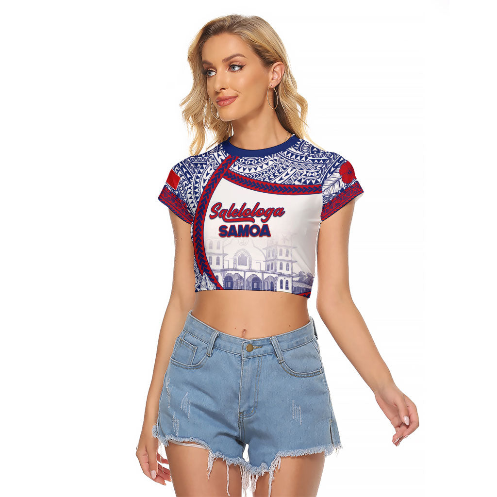 Personalised Salelologa Samoa Village Raglan Cropped T Shirt Polynesian Tribal Church Landmark Hibiscus Floral DT05 Female White - Polynesian Pride