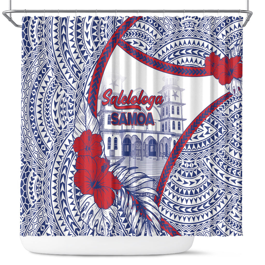 Salelologa Samoa Village Shower Curtain Polynesian Tribal Church Landmark Hibiscus Floral DT05 White - Polynesian Pride