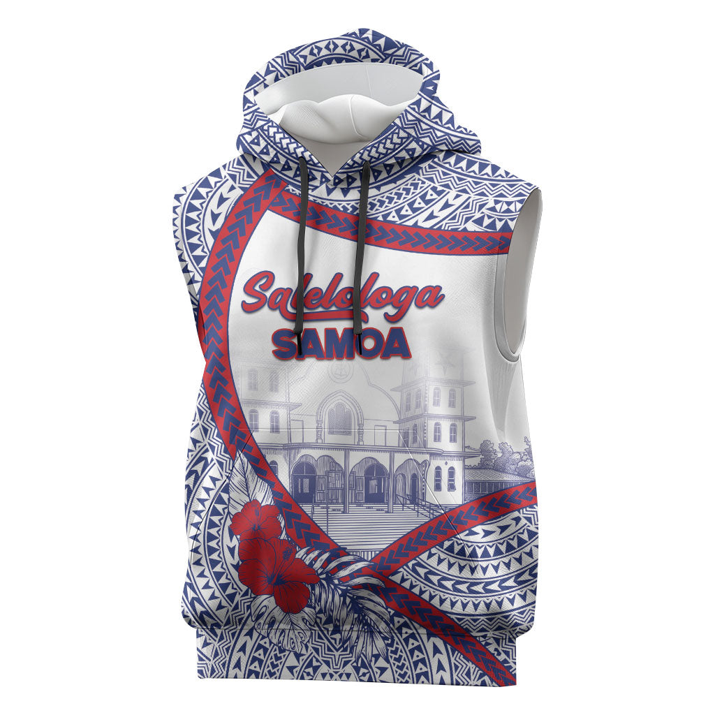 Personalised Salelologa Samoa Village Sleeveless Hoodie Polynesian Tribal Church Landmark Hibiscus Floral DT05 White - Polynesian Pride