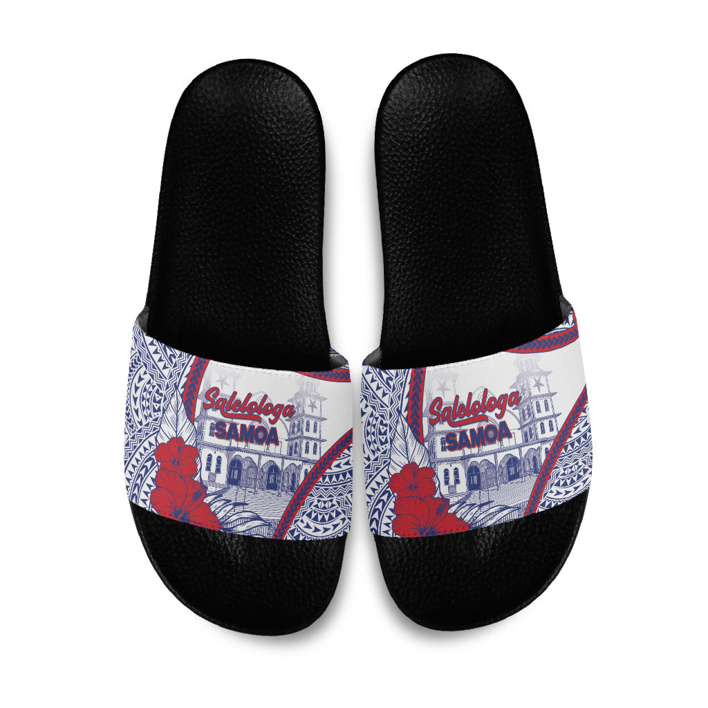 Salelologa Samoa Village Slide Sandals Polynesian Tribal Church Landmark Hibiscus Floral DT05 White - Polynesian Pride