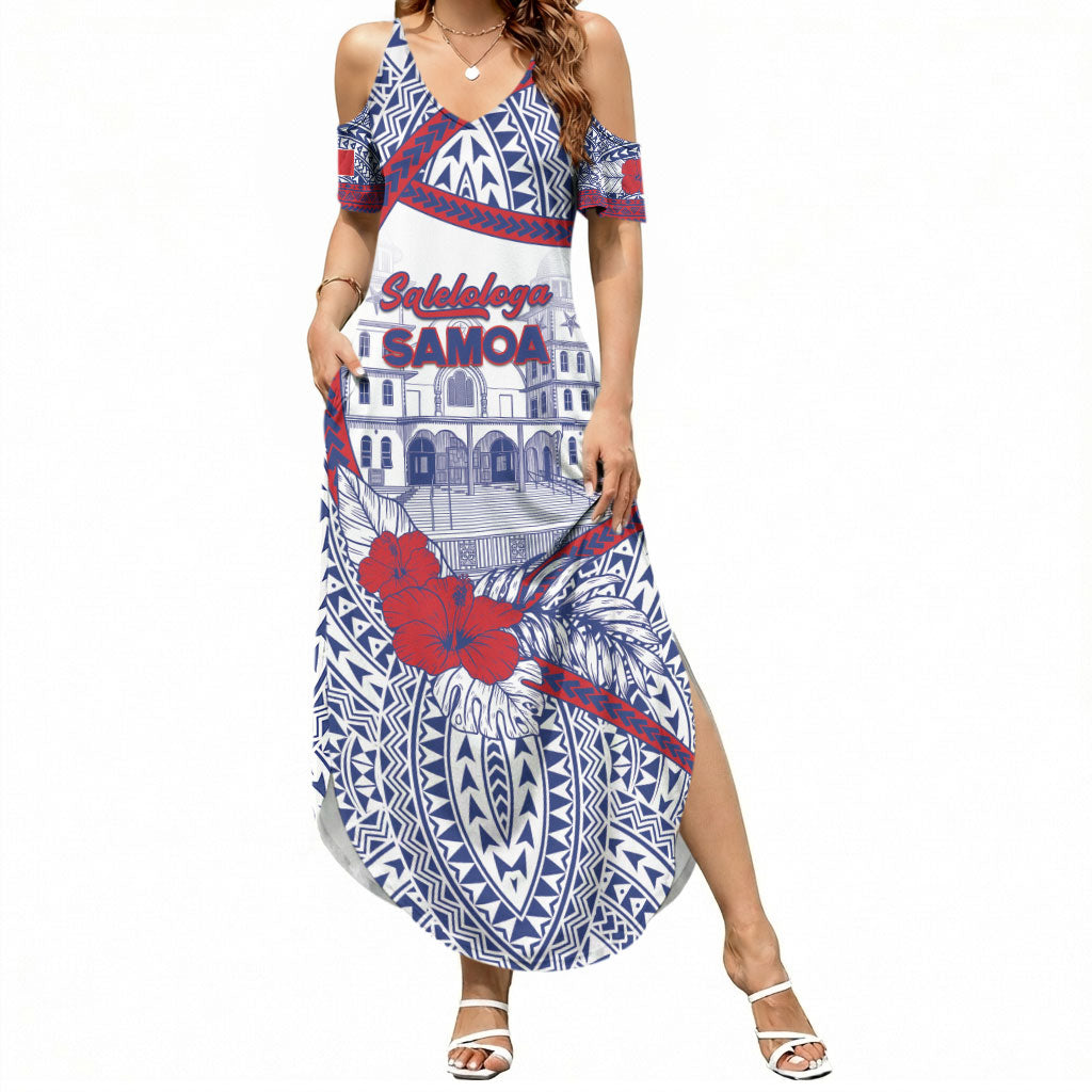 Personalised Salelologa Samoa Village Summer Maxi Dress Polynesian Tribal Church Landmark Hibiscus Floral DT05 Women White - Polynesian Pride