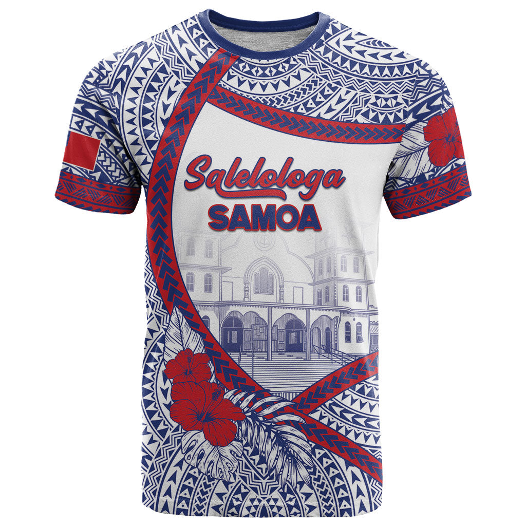 Personalised Salelologa Samoa Village T Shirt Polynesian Tribal Church Landmark Hibiscus Floral DT05 White - Polynesian Pride