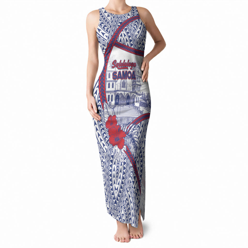 Personalised Salelologa Samoa Village Tank Maxi Dress Polynesian Tribal Church Landmark Hibiscus Floral DT05 Women White - Polynesian Pride