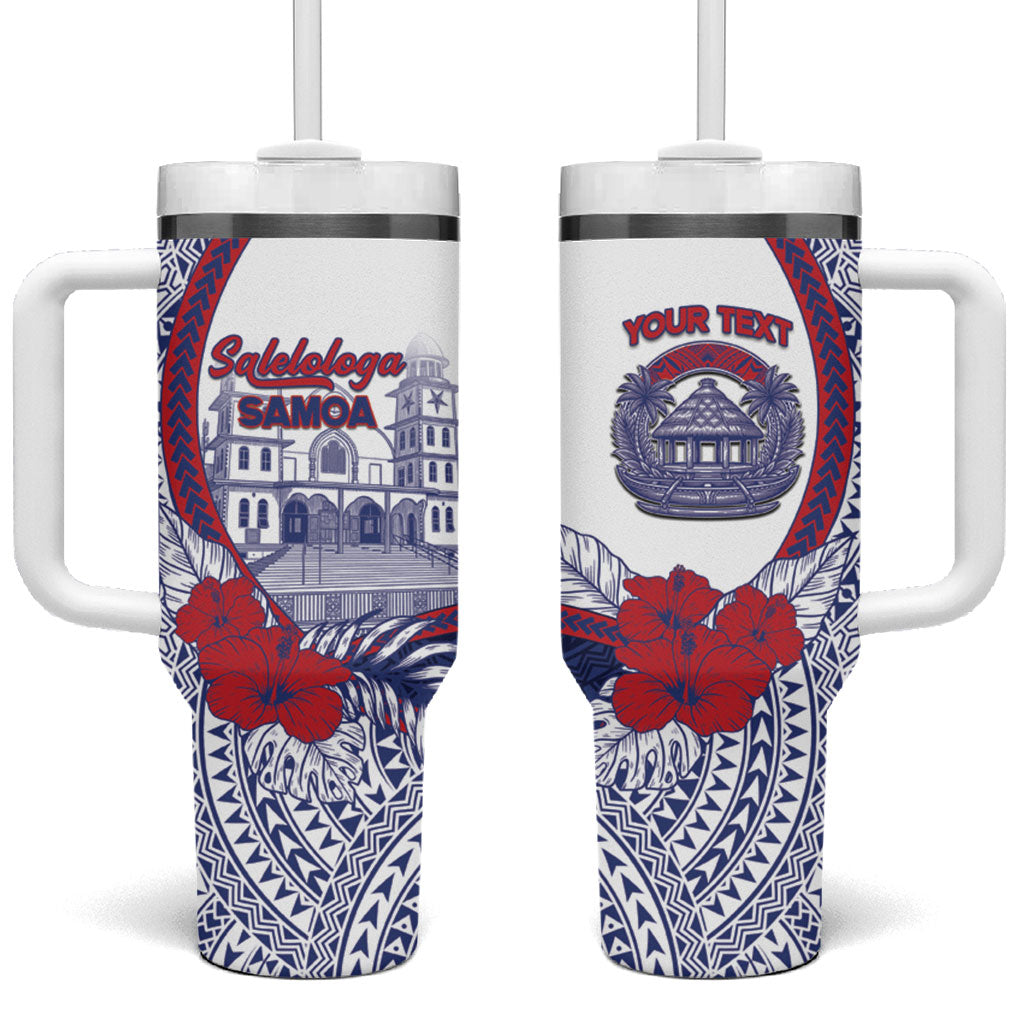 Personalised Salelologa Samoa Village Tumbler With Handle Polynesian Tribal Church Landmark Hibiscus Floral DT05 One Size: 40 oz White - Polynesian Pride