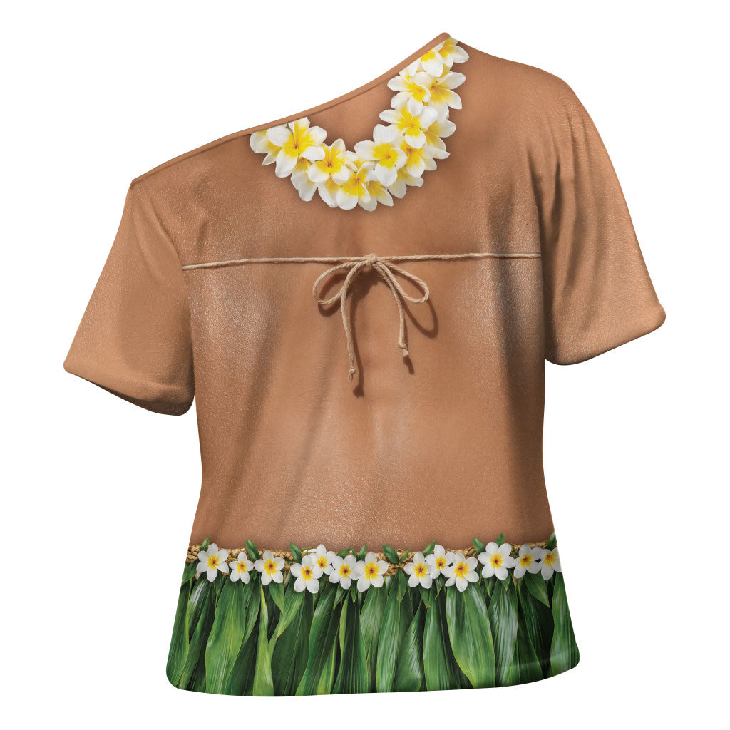 Hawaii Bikini Hula Costume Cross Shoulder Shirt Coconut Bra Plumeria Flower Lei Grass Skirt DT05 - Polynesian Pride