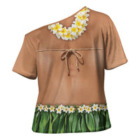 Hawaii Bikini Hula Costume Cross Shoulder Shirt Coconut Bra Plumeria Flower Lei Grass Skirt DT05 - Polynesian Pride