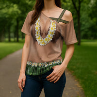 Hawaii Bikini Hula Costume Cross Shoulder Shirt Coconut Bra Plumeria Flower Lei Grass Skirt DT05 - Polynesian Pride