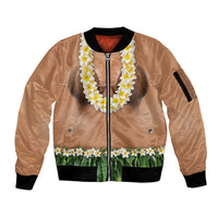 Hawaii Bikini Hula Costume Sleeve Zip Bomber Jacket Coconut Bra Plumeria Flower Lei Grass Skirt DT05 Unisex Beige - Polynesian Pride