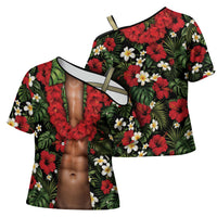 Hawaiian Floral Muscle Abs Cross Shoulder Shirt Six Pack Hibiscus Flower Lei Luau DT05 - Polynesian Pride