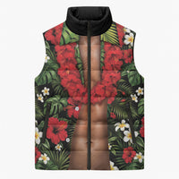 Hawaiian Floral Muscle Abs Sleeveless Puffer Jacket Six Pack Hibiscus Flower Lei Luau DT05 Unisex Black - Polynesian Pride
