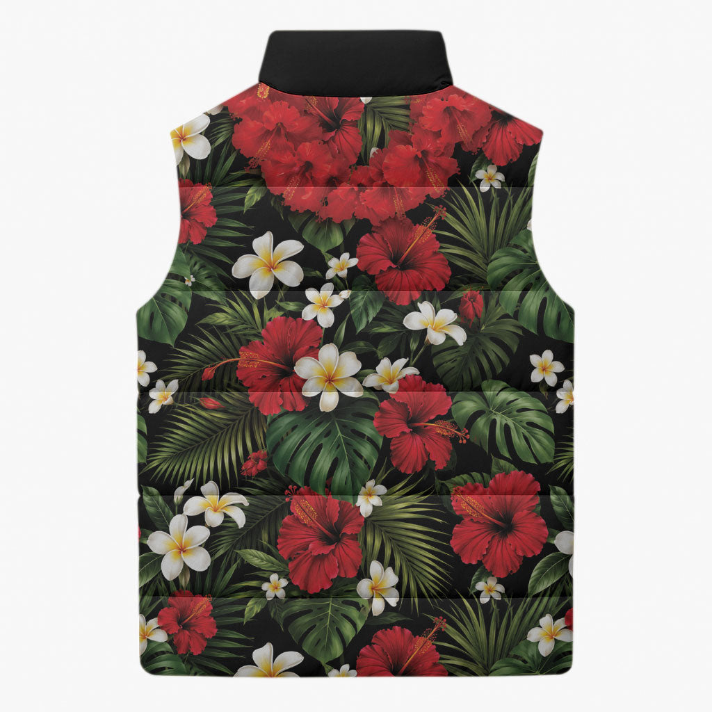 Hawaiian Floral Muscle Abs Sleeveless Puffer Jacket Six Pack Hibiscus Flower Lei Luau DT05 - Polynesian Pride