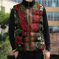 Hawaiian Floral Muscle Abs Sleeveless Puffer Jacket Six Pack Hibiscus Flower Lei Luau DT05 - Polynesian Pride