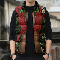 Hawaiian Floral Muscle Abs Sleeveless Puffer Jacket Six Pack Hibiscus Flower Lei Luau DT05 - Polynesian Pride