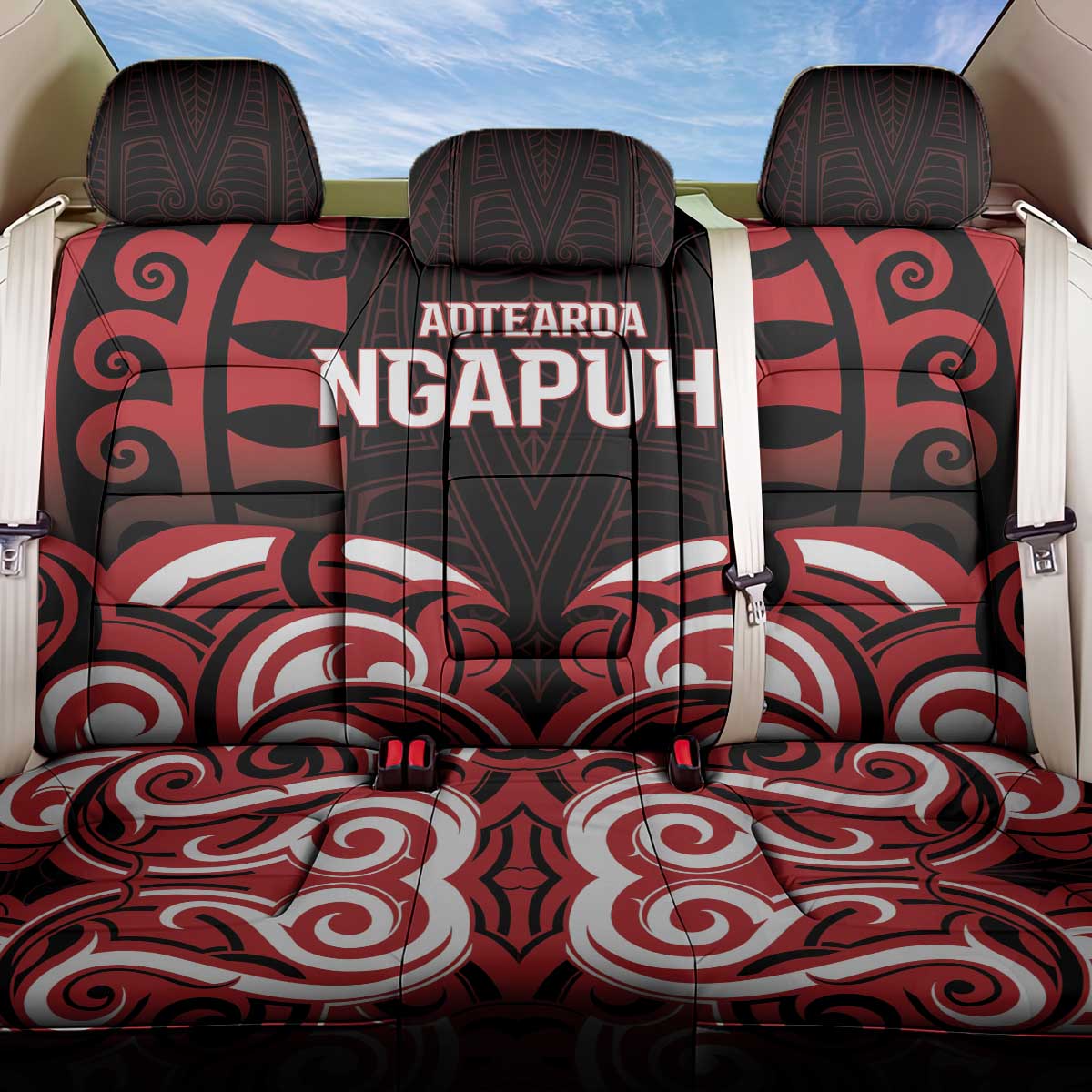 Aotearoa Ngapuhi Back Car Seat Cover Maori Pattern New Zealand DT05 One Size Red - Polynesian Pride