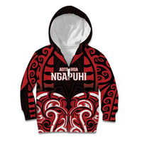 Custom Aotearoa Ngapuhi Kid Hoodie Maori Pattern New Zealand DT05 Zip Hoodie Red - Polynesian Pride