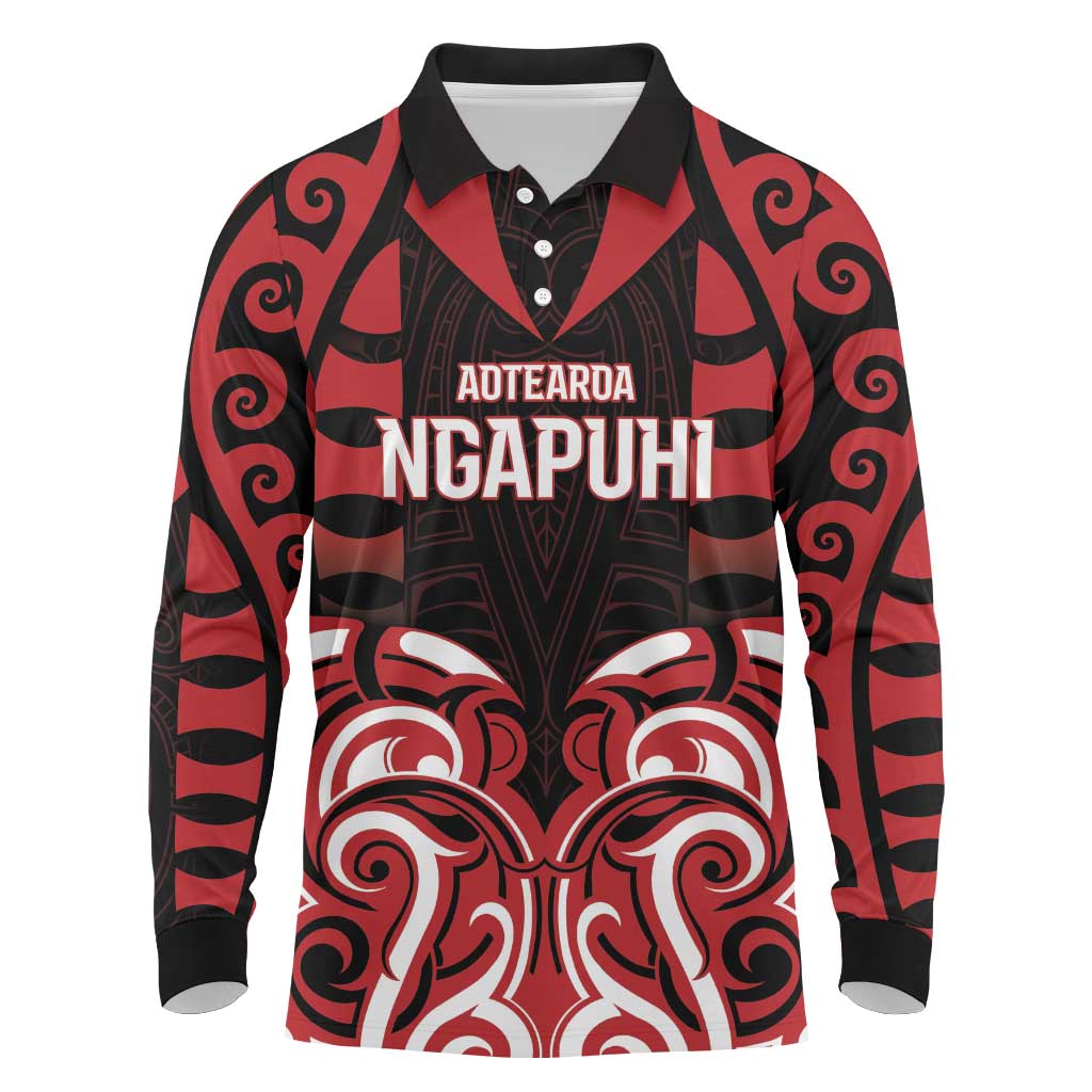 Custom Aotearoa Ngapuhi Long Sleeve Polo Shirt Maori Pattern New Zealand DT05 Red - Polynesian Pride