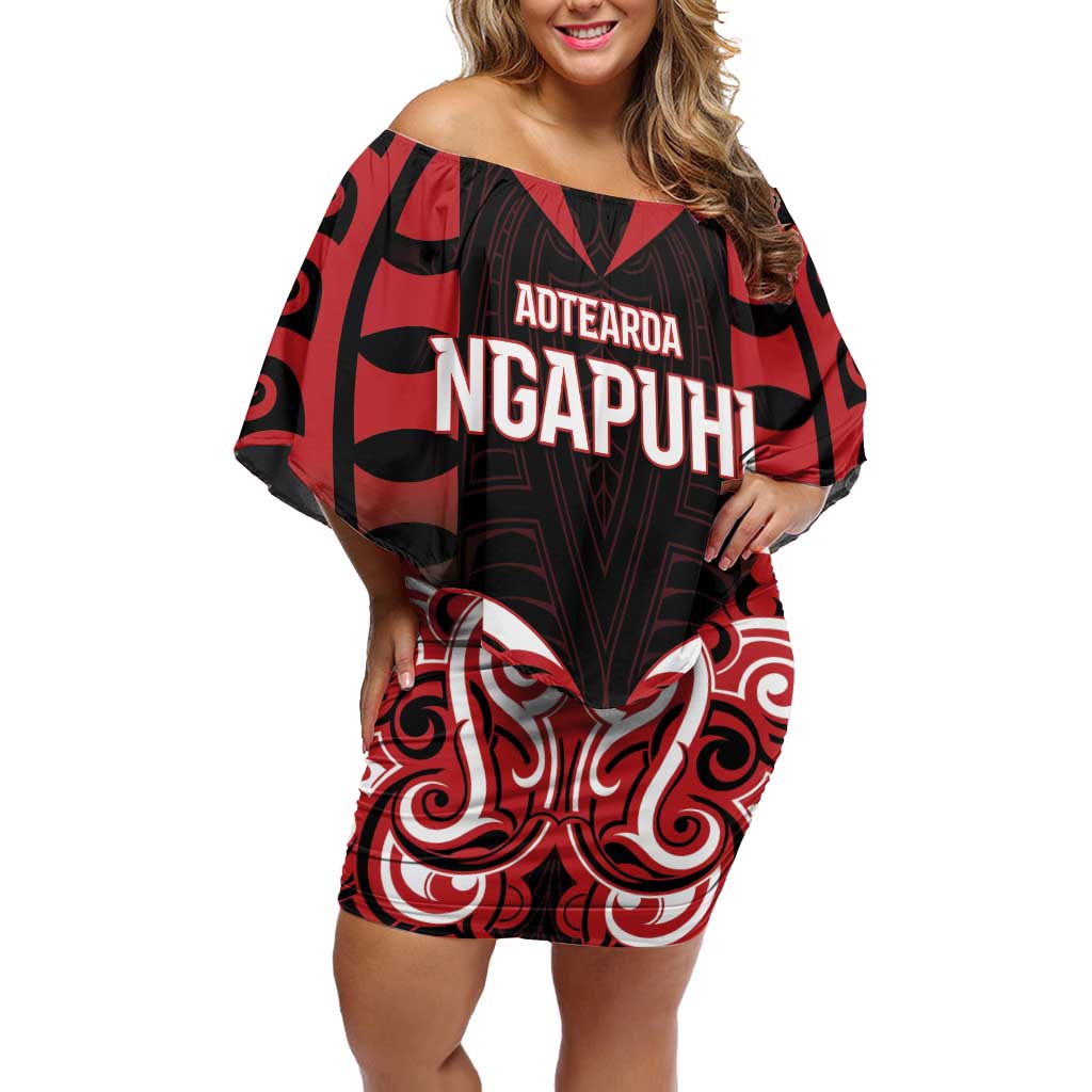 Custom Aotearoa Ngapuhi Off Shoulder Short Dress Maori Pattern New Zealand DT05 Women Red - Polynesian Pride