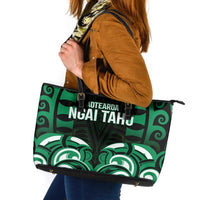 Aotearoa Ngai Tahu Leather Tote Bag Maori Pattern New Zealand DT05 Green - Polynesian Pride