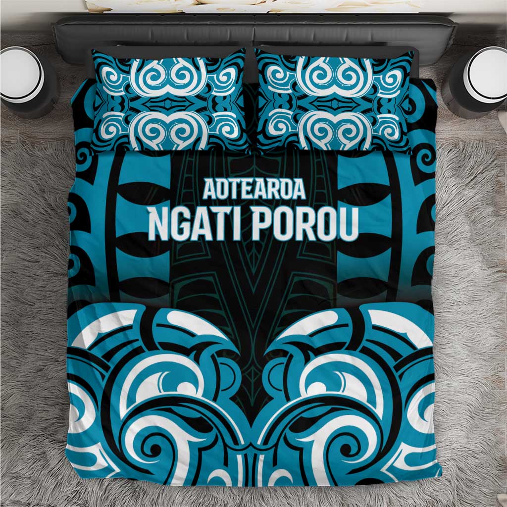 Aotearoa Ngati Porou Bedding Set Maori Pattern New Zealand DT05 Blue - Polynesian Pride