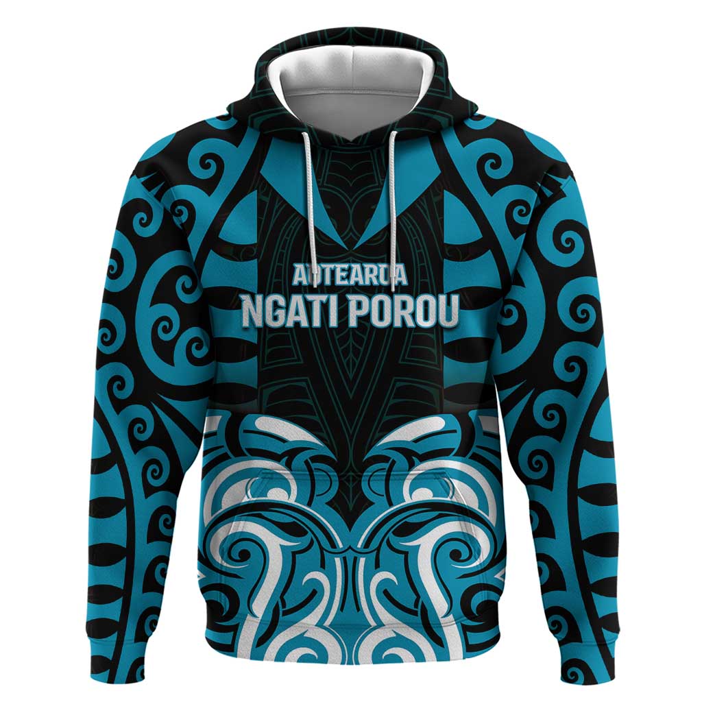 Custom Aotearoa Ngati Porou Hoodie Maori Pattern New Zealand DT05 Pullover Hoodie Blue - Polynesian Pride
