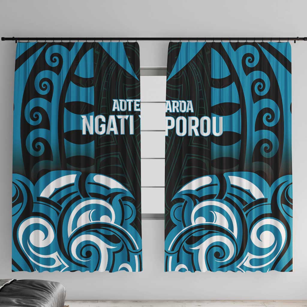 Aotearoa Ngati Porou Window Curtain Maori Pattern New Zealand DT05 With Hooks Blue - Polynesian Pride