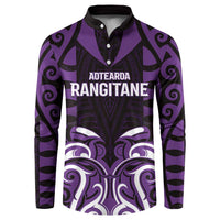 Custom Aotearoa Rangitane Button Sweatshirt Maori Pattern New Zealand DT05 Purple - Polynesian Pride
