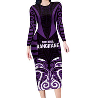 Custom Aotearoa Rangitane Long Sleeve Bodycon Dress Maori Pattern New Zealand DT05 Long Dress Purple - Polynesian Pride