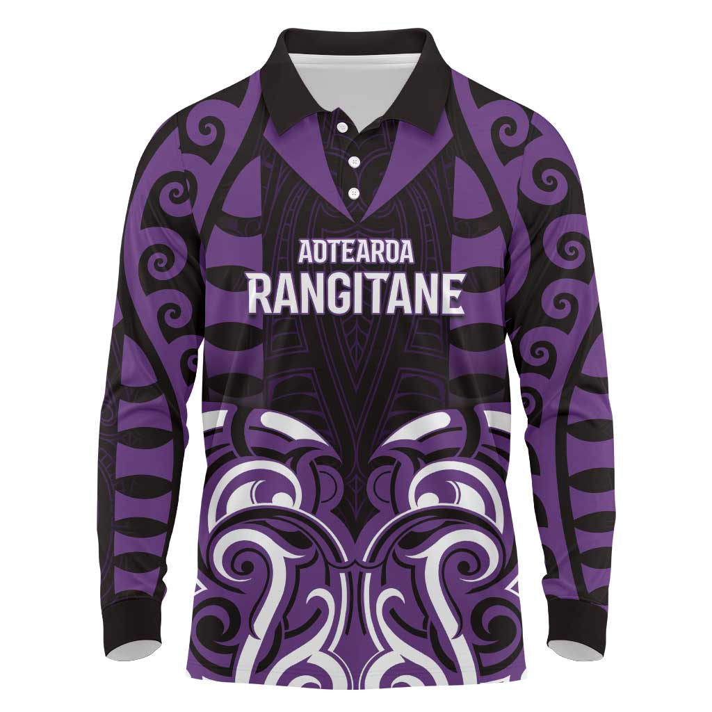 Custom Aotearoa Rangitane Long Sleeve Polo Shirt Maori Pattern New Zealand DT05 Purple - Polynesian Pride