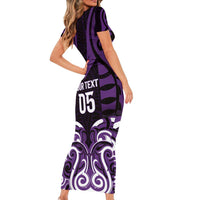 Custom Aotearoa Rangitane Short Sleeve Bodycon Dress Maori Pattern New Zealand DT05 - Polynesian Pride