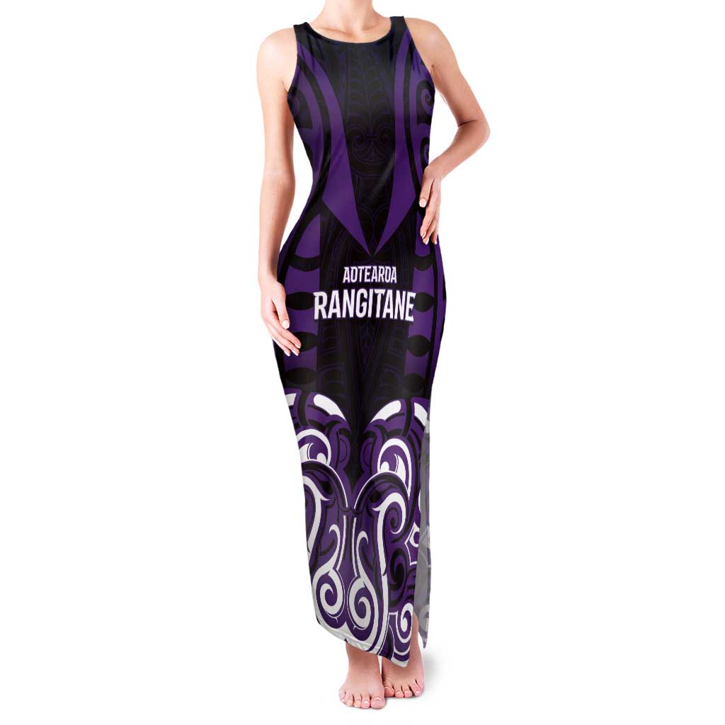 Custom Aotearoa Rangitane Tank Maxi Dress Maori Pattern New Zealand DT05 Women Purple - Polynesian Pride