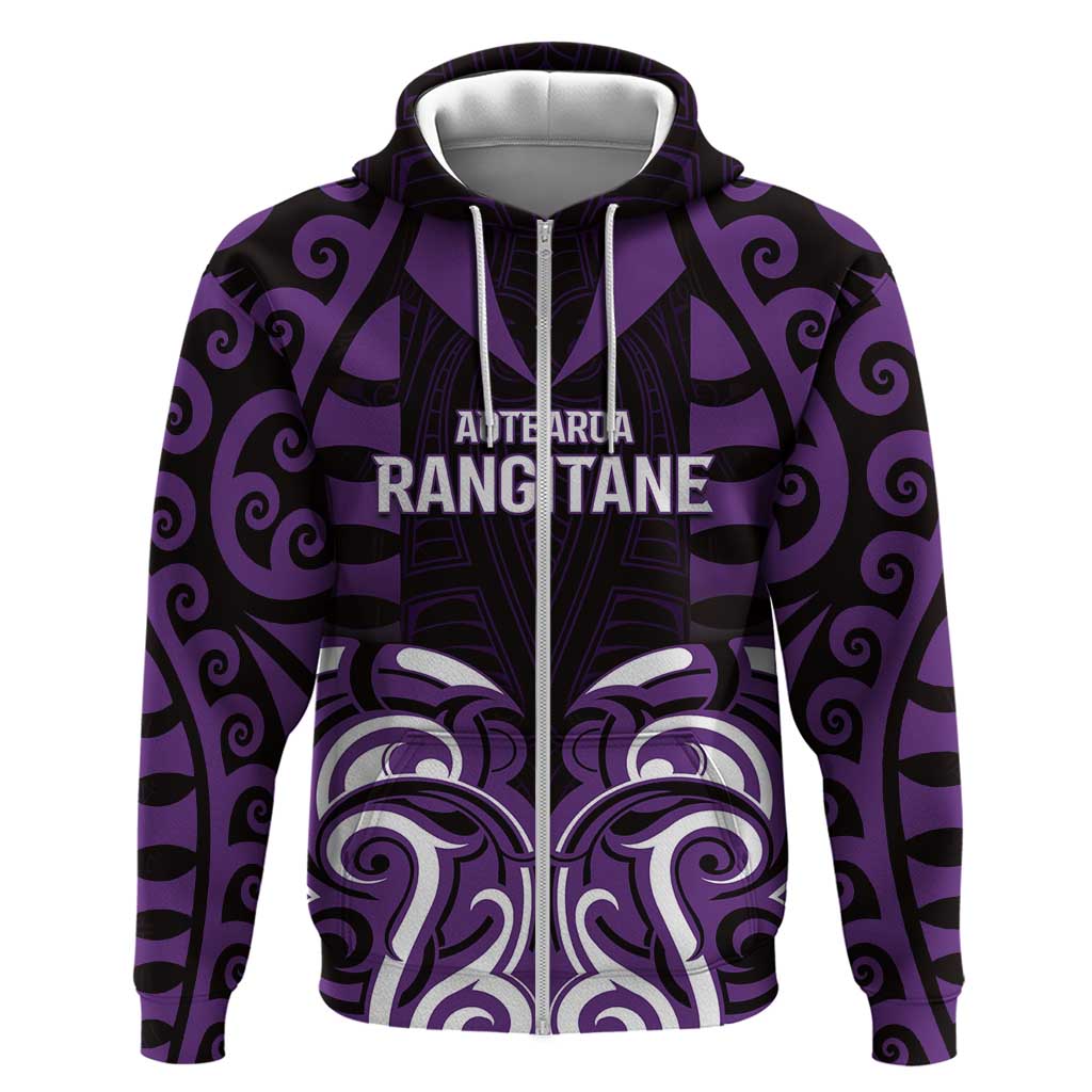 Custom Aotearoa Rangitane Zip Hoodie Maori Pattern New Zealand DT05 Zip Hoodie Purple - Polynesian Pride