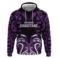 Custom Aotearoa Rangitane Zip Hoodie Maori Pattern New Zealand DT05 Pullover Hoodie Purple - Polynesian Pride