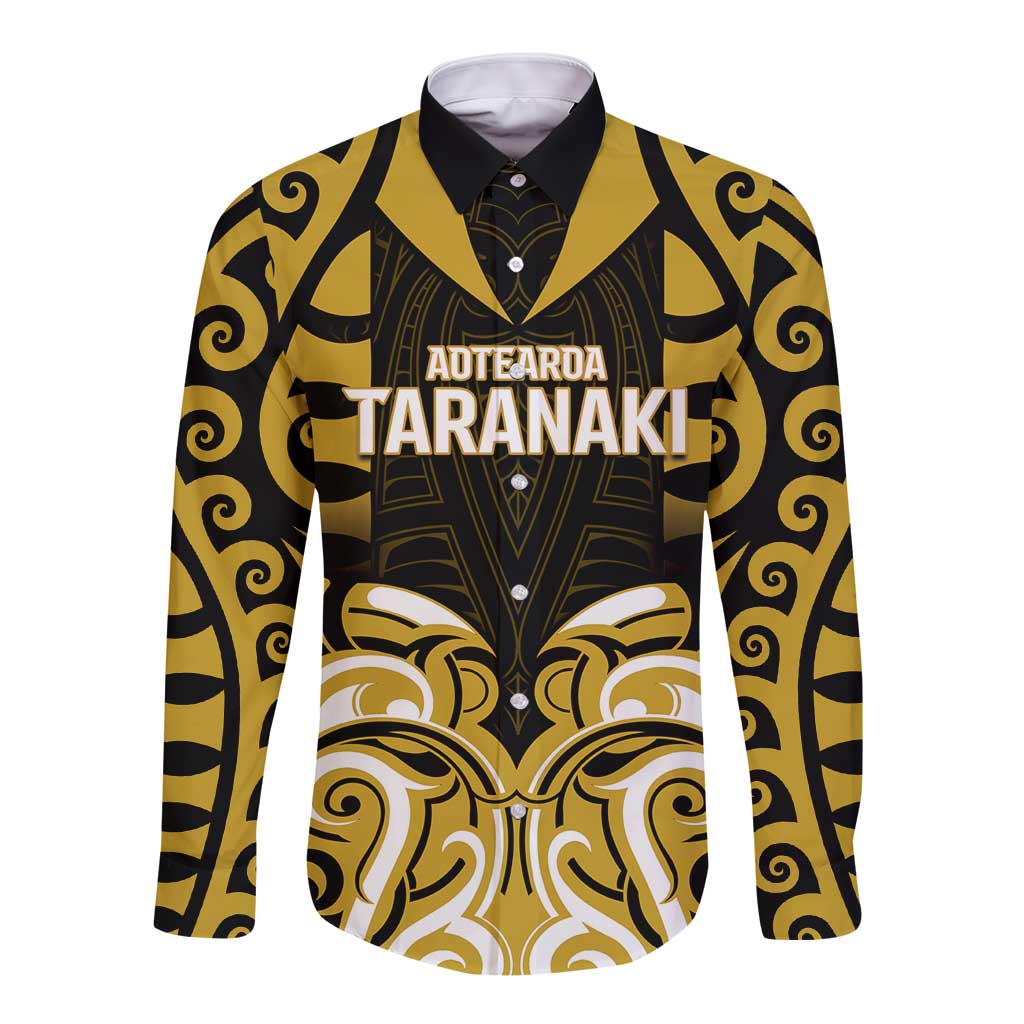 Custom Aotearoa Taranaki Long Sleeve Button Shirt Maori Pattern New Zealand DT05 Unisex Yellow - Polynesian Pride