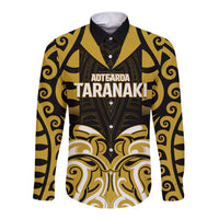 Custom Aotearoa Taranaki Long Sleeve Button Shirt Maori Pattern New Zealand DT05 Unisex Yellow - Polynesian Pride