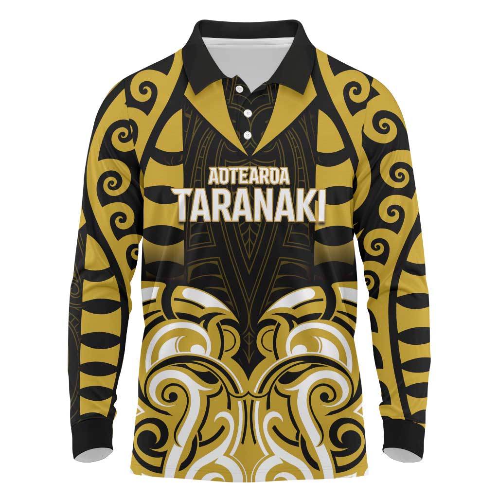 Custom Aotearoa Taranaki Long Sleeve Polo Shirt Maori Pattern New Zealand DT05 Yellow - Polynesian Pride