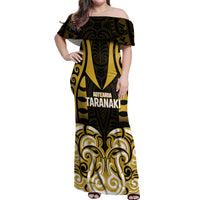 Custom Aotearoa Taranaki Off Shoulder Maxi Dress Maori Pattern New Zealand DT05 Women Yellow - Polynesian Pride