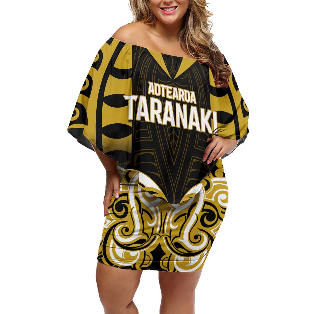 Custom Aotearoa Taranaki Off Shoulder Short Dress Maori Pattern New Zealand DT05 Women Yellow - Polynesian Pride