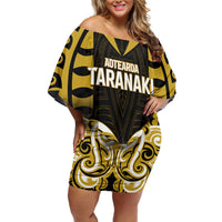 Custom Aotearoa Taranaki Off Shoulder Short Dress Maori Pattern New Zealand DT05 Women Yellow - Polynesian Pride