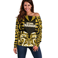 Custom Aotearoa Taranaki Off Shoulder Sweater Maori Pattern New Zealand DT05 Women Yellow - Polynesian Pride