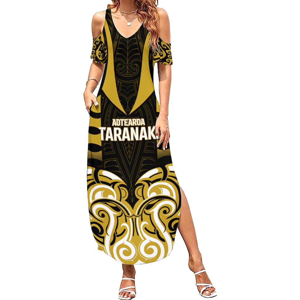 Custom Aotearoa Taranaki Summer Maxi Dress Maori Pattern New Zealand DT05 Women Yellow - Polynesian Pride