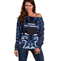 Custom Aotearoa Ngati Tuwharetoa Off Shoulder Sweater Maori Pattern New Zealand DT05 Women Navy - Polynesian Pride
