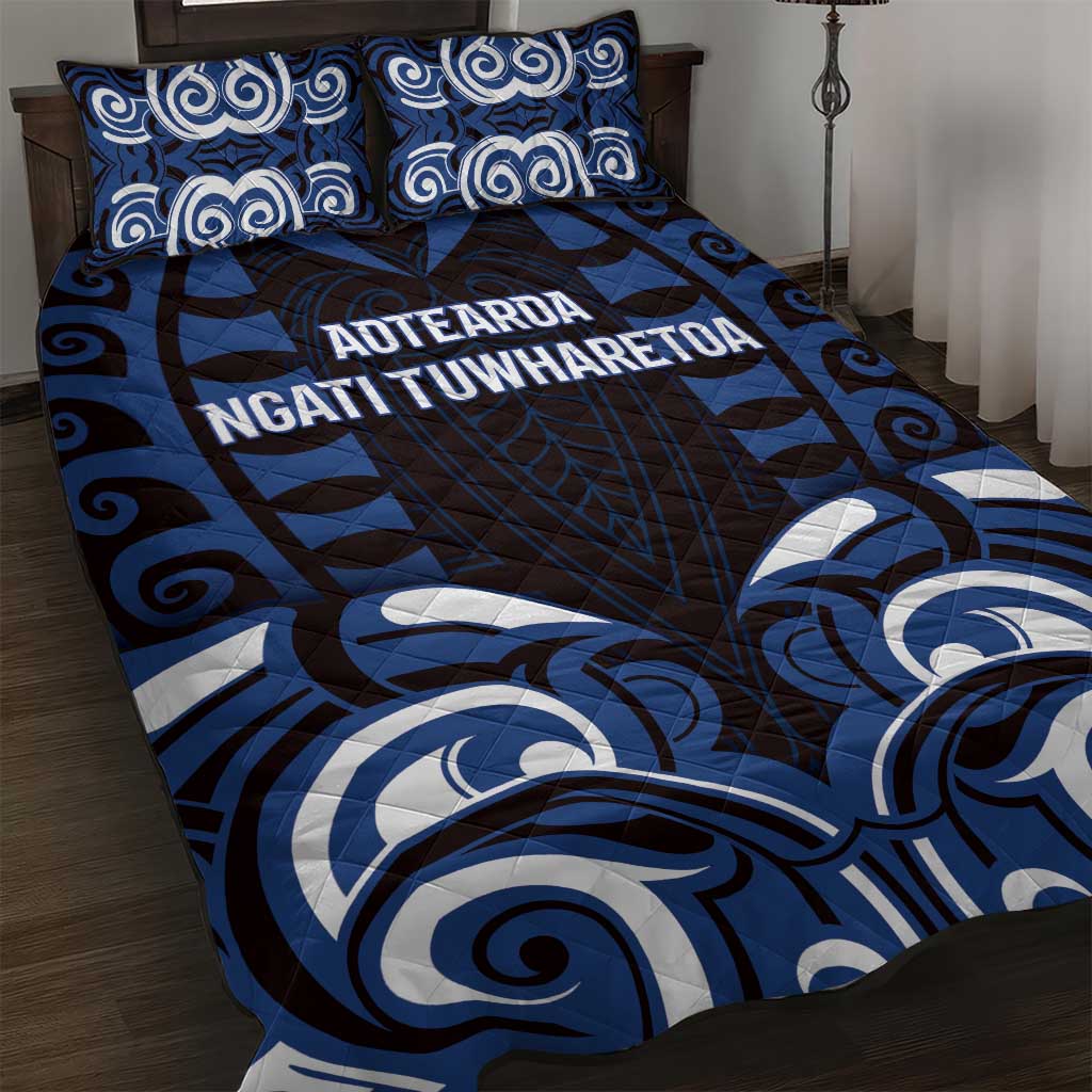 Aotearoa Ngati Tuwharetoa Quilt Bed Set Maori Pattern New Zealand DT05 Navy - Polynesian Pride