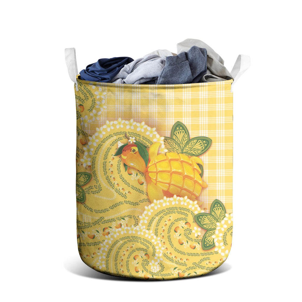 Hawaii Palaka Laundry Basket Cute Ripe Mango Turtle On The Waves DT05 - Polynesian Pride