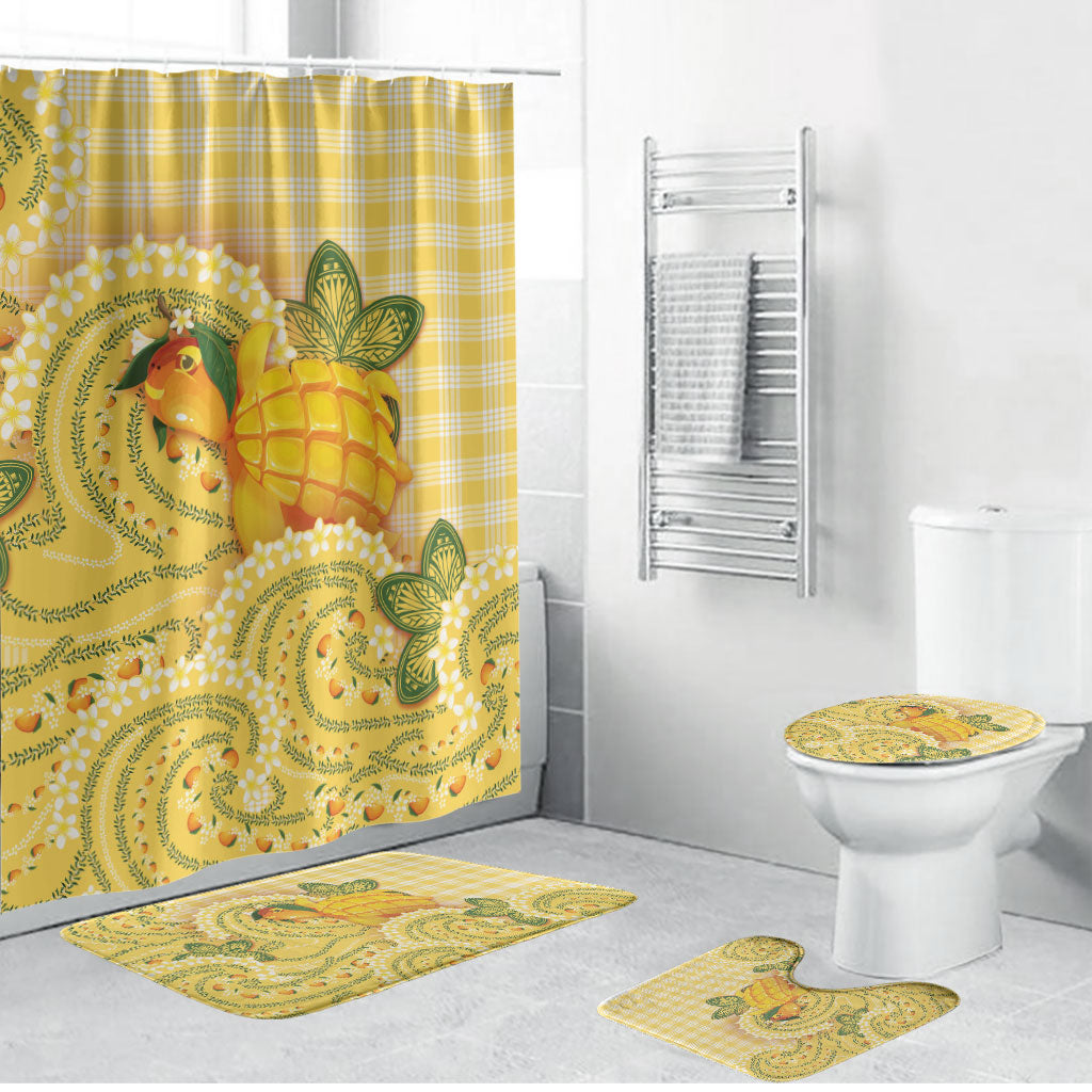 Hawaii Palaka Bathroom Set Cute Ripe Mango Turtle On The Waves DT05 Bathroom Set (4 pcs) Yellow - Polynesian Pride