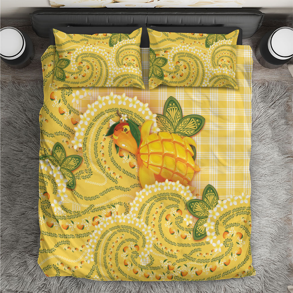 Hawaii Palaka Bedding Set Cute Ripe Mango Turtle On The Waves DT05 Yellow - Polynesian Pride