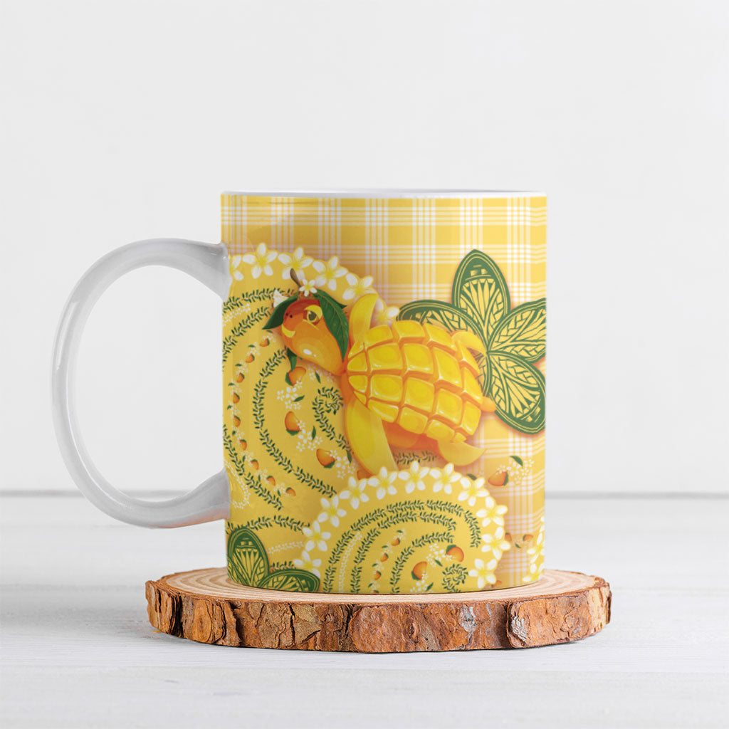 Hawaii Palaka Ceramic Mug Cute Ripe Mango Turtle On The Waves DT05 Yellow - Polynesian Pride
