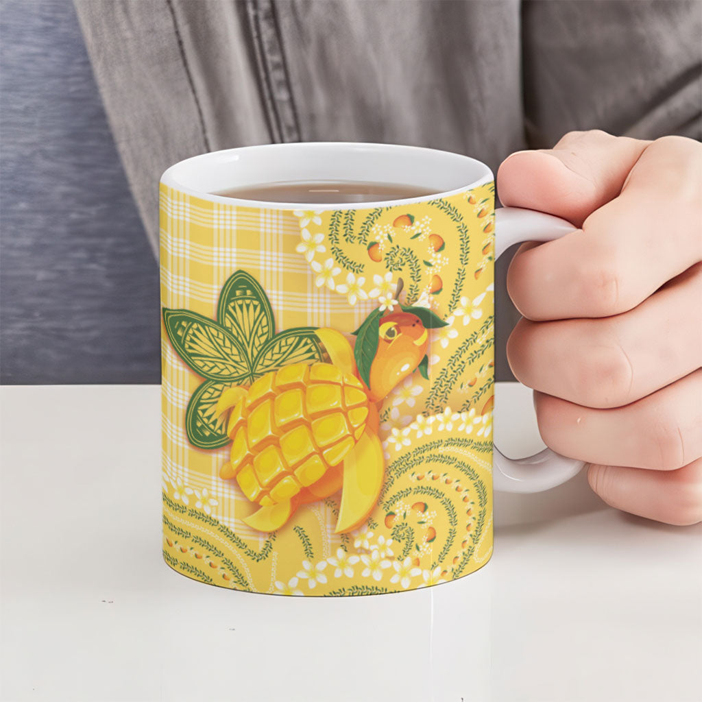 Hawaii Palaka Ceramic Mug Cute Ripe Mango Turtle On The Waves DT05 - Polynesian Pride